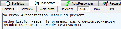 Fiddler Auth Inspector view of HTTP Authentication