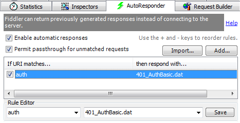 Using Fiddler's AutoResponder to demand HTTP Authentication