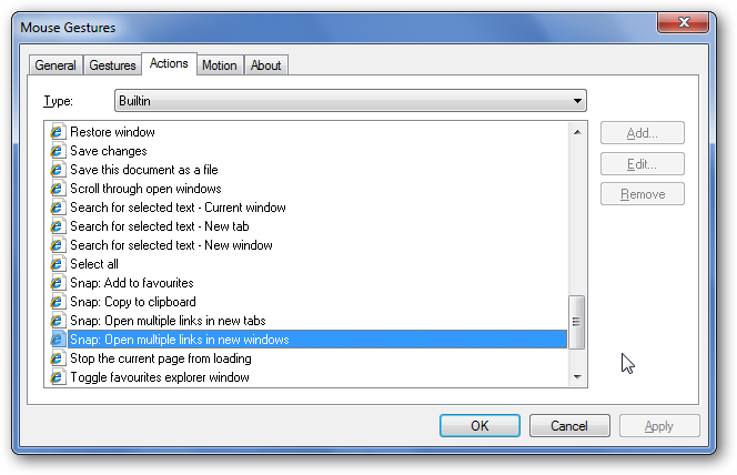 Built-in Actions screenshot