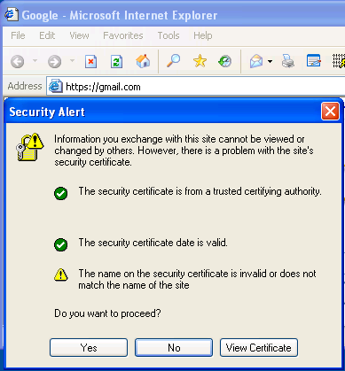Security Alert Internet Explorer
