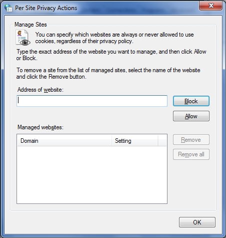 Per-Site Cookie Restrictions Dialog