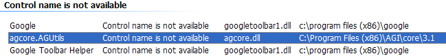 agcore.dll in Manage Add-ons